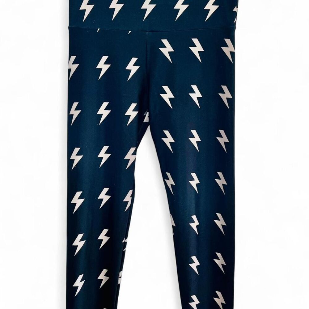 Goldsheep | Black and White Lightning Bolt High-Waisted Leggings | Size S